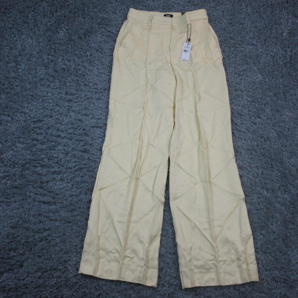 Express Pants Womens 0 Yellow Editor Trouser High Rise Linen Blend 27x31* NWT